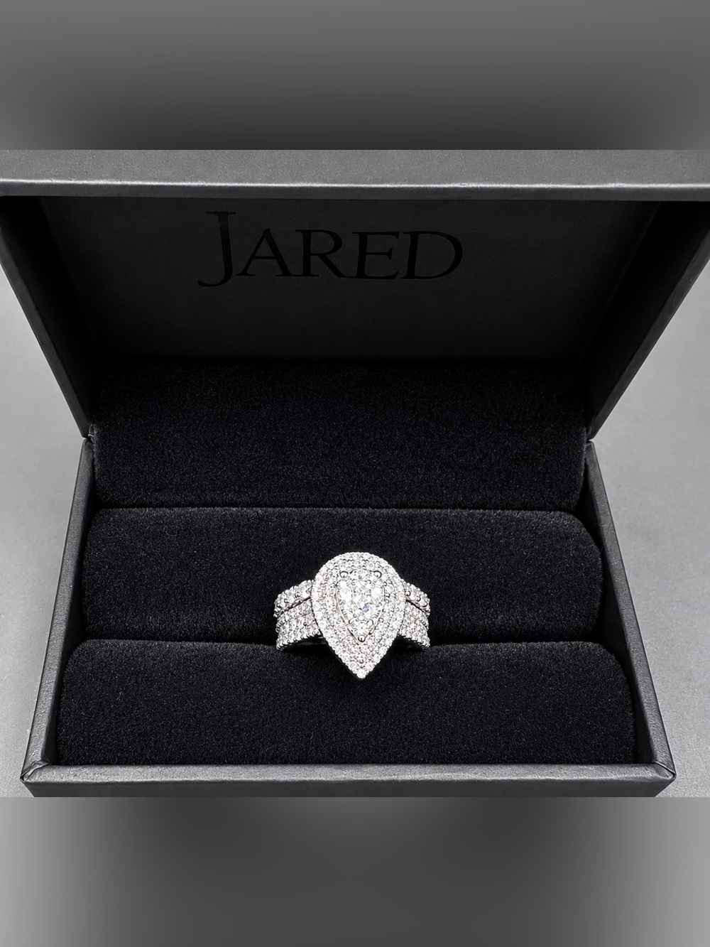 NEW Jared 1.41 CTW Natural Diamond Bridal Set 14K White Gold Pear Halo Ring Set